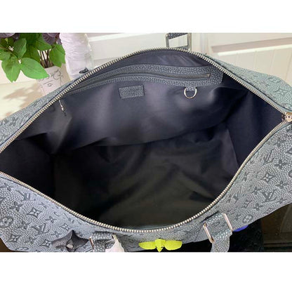 Louis Vuitton LV Unisex Keepall 50 Granite Taurillon Monogram Embossed Cowhide Leather