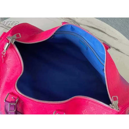 Louis Vuitton LV Unisex Keepall 50B Blue Pink Taurillon Cowhide Leather