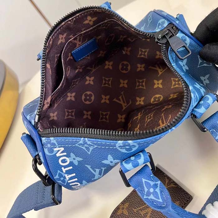 Louis Vuitton LV Unisex Keepall Bandoulière 25 Atlantic Blue Monogram Coated Canvas Cowhide Leather
