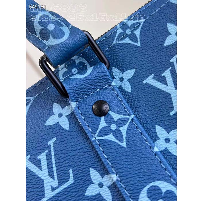 Louis Vuitton LV Unisex Keepall Bandoulière 25 Atlantic Blue Monogram Coated Canvas Cowhide Leather