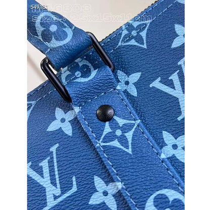 Louis Vuitton LV Unisex Keepall Bandoulière 25 Atlantic Blue Monogram Coated Canvas Cowhide Leather
