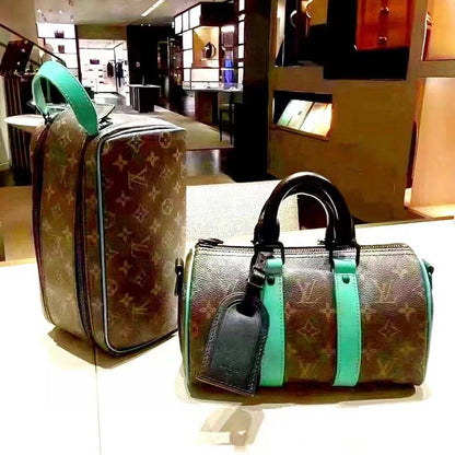 Louis Vuitton LV Unisex Keepall Bandoulière 25 Brown Green Monogram Macassar Coated Canvas