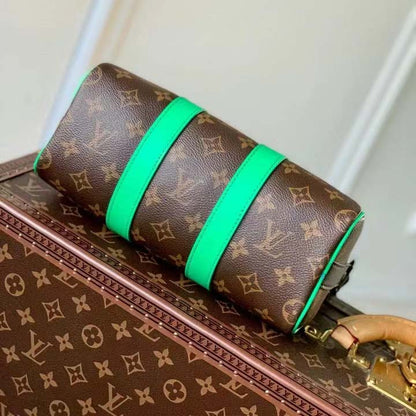 Louis Vuitton LV Unisex Keepall Bandoulière 25 Brown Green Monogram Macassar Coated Canvas