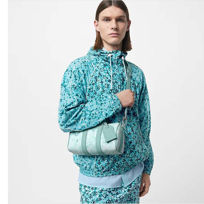 Louis Vuitton LV Unisex Keepall Bandoulière 25 Crystal Blue Monogram Aquagarden Coated Canvas