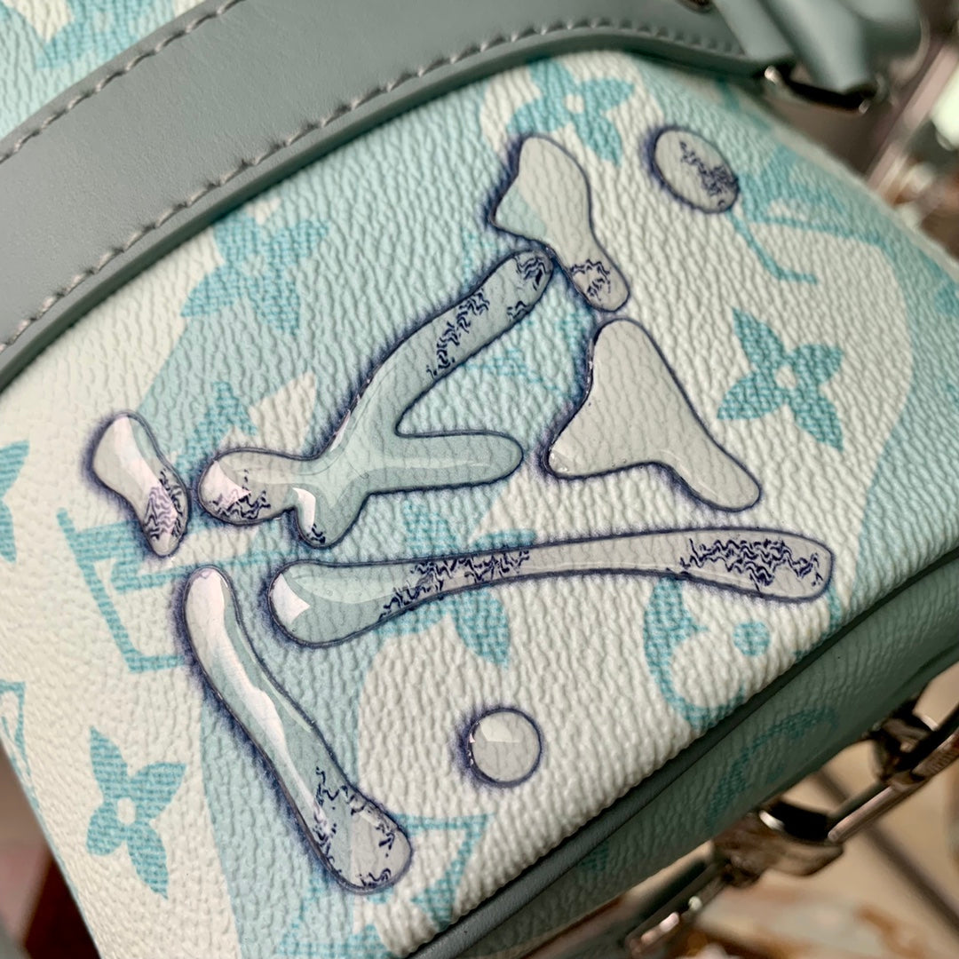 Louis Vuitton LV Unisex Keepall Bandoulière 25 Crystal Blue Monogram Aquagarden Coated Canvas