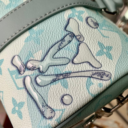 Louis Vuitton LV Unisex Keepall Bandoulière 25 Crystal Blue Monogram Aquagarden Coated Canvas