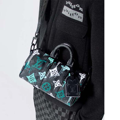 Louis Vuitton LV Unisex Keepall Bandoulière 25 Graffiti Green Monogram Coated Canvas