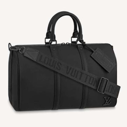 Louis Vuitton LV Unisex Keepall Bandouliere 40 Black Cowhide Leather Black Hardware