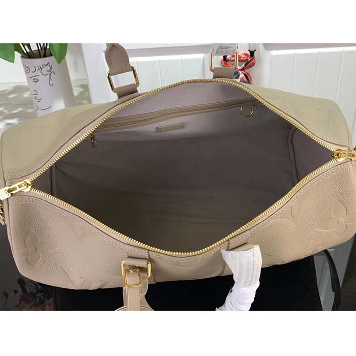 Louis Vuitton LV Unisex Keepall Bandoulière 45 Bag Tourterelle Monogram Empreinte Giant Cowhide Leather