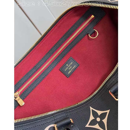 Louis Vuitton LV Unisex Keepall Bandoulière 45 Black Beige Monogram Empreinte Embossed Leather