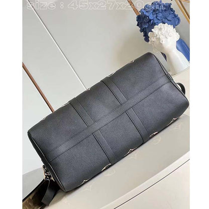 Louis Vuitton LV Unisex Keepall Bandoulière 45 Black Beige Monogram Empreinte Embossed Leather