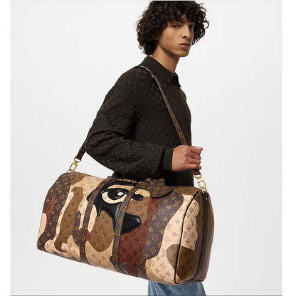 Louis Vuitton LV Unisex Keepall Bandoulière 45 Brown Monogram Coated Canvas Cowhide Leather