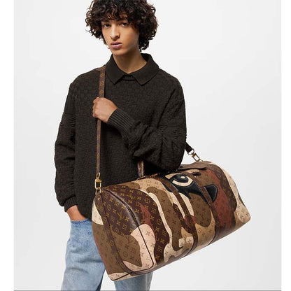 Louis Vuitton LV Unisex Keepall Bandoulière 45 Brown Monogram Coated Canvas Cowhide Leather