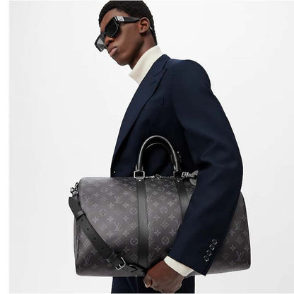 Louis Vuitton LV Unisex Keepall Bandoulière 45 Travel Bag Grey Coated Canvas Cowhide