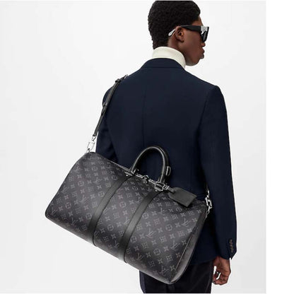 Louis Vuitton LV Unisex Keepall Bandoulière 45 Travel Bag Grey Coated Canvas Cowhide