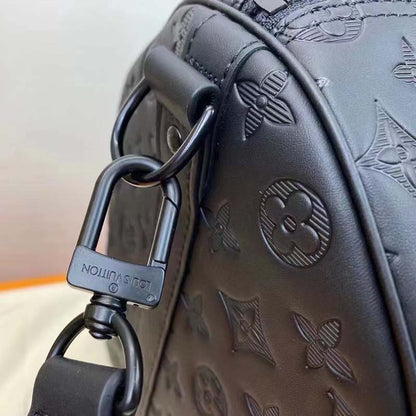 Louis Vuitton LV Unisex Keepall Bandoulière 50 Bag Black Monogram Shadow Embossed Leather