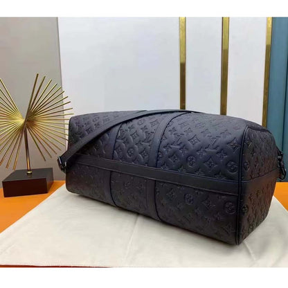 Louis Vuitton LV Unisex Keepall Bandoulière 50 Bag Black Monogram Shadow Embossed Leather