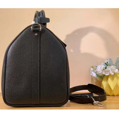 Louis Vuitton LV Unisex Keepall Bandoulière 50 Bag Black Ultra-Soft Taiga Leather