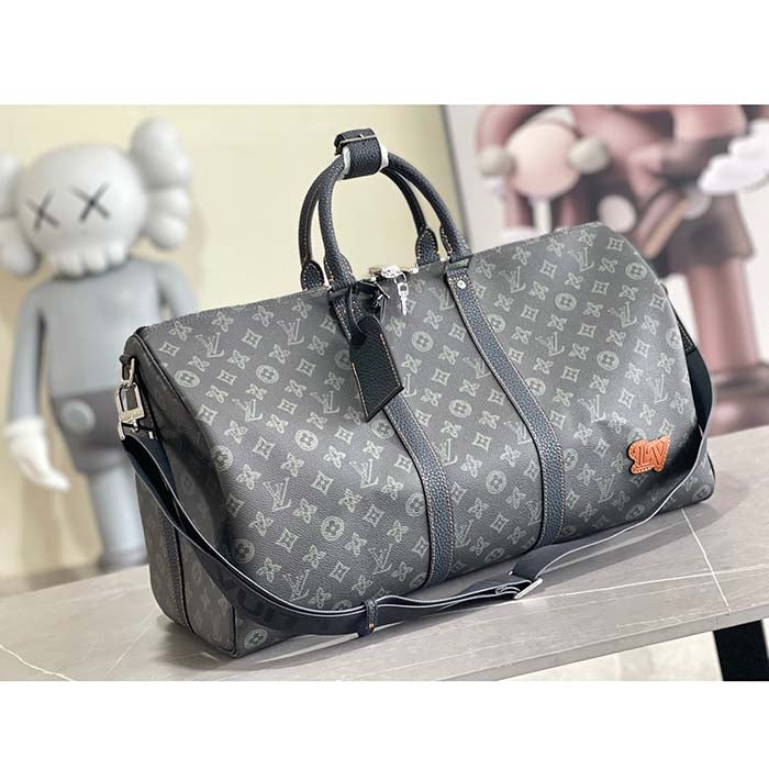 Louis Vuitton LV Unisex Keepall Bandoulière 50 Dark Green Monogram Coated Canvas Cowhide