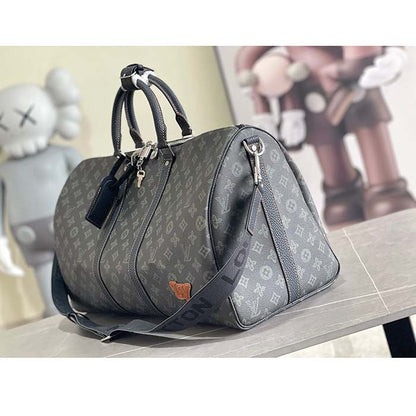 Louis Vuitton LV Unisex Keepall Bandoulière 50 Dark Green Monogram Coated Canvas Cowhide