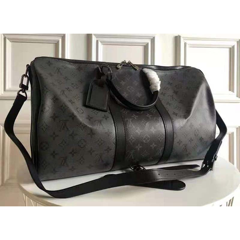 Louis Vuitton LV Unisex Keepall Bandoulière 50 Monogram Eclipse Reverse Coated Canvas