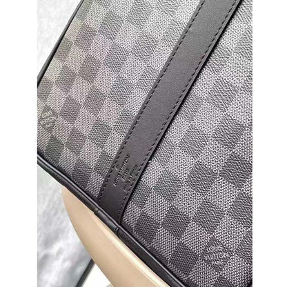 Louis Vuitton LV Unisex Keepall Bandoulière 50 Travel Bag Black Graphite Damier Infini Cowhide