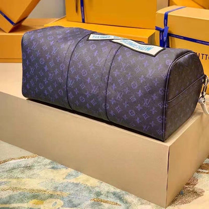 Louis Vuitton LV Unisex Keepall Bandoulière 50 Travel Bag Blue Monogram Canvas