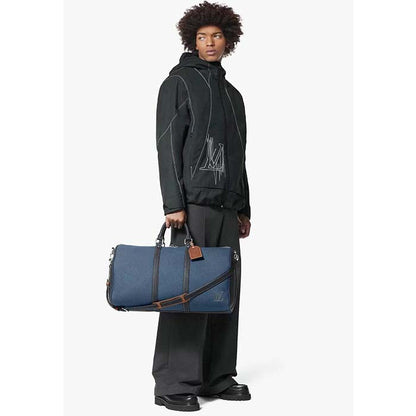 Louis Vuitton LV Unisex Keepall Bandoulière 50 Travel Bag Denim Blue Cowhide Leather