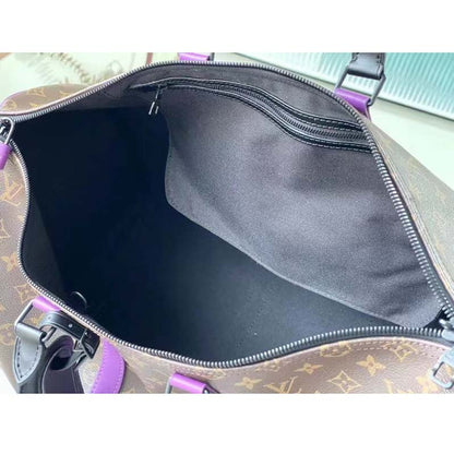 Louis Vuitton LV Unisex Keepall Bandoulière 50 Travel Bag Purple Monogram Coated Canvas