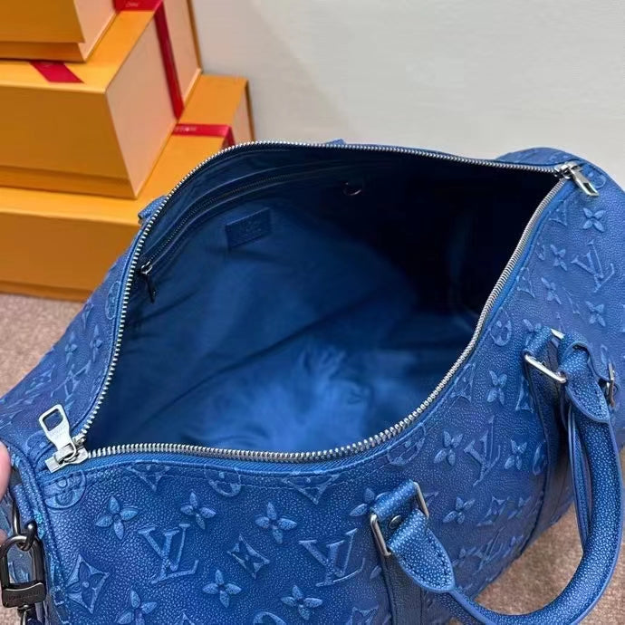 Louis Vuitton LV Unisex Keepall Bandoulière 50 Weekend Bag Denim Blue Cowhide Leather