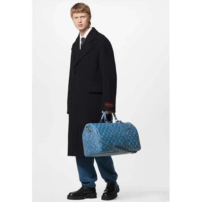 Louis Vuitton LV Unisex Keepall Bandoulière 50 Weekend Bag Denim Blue Cowhide Leather