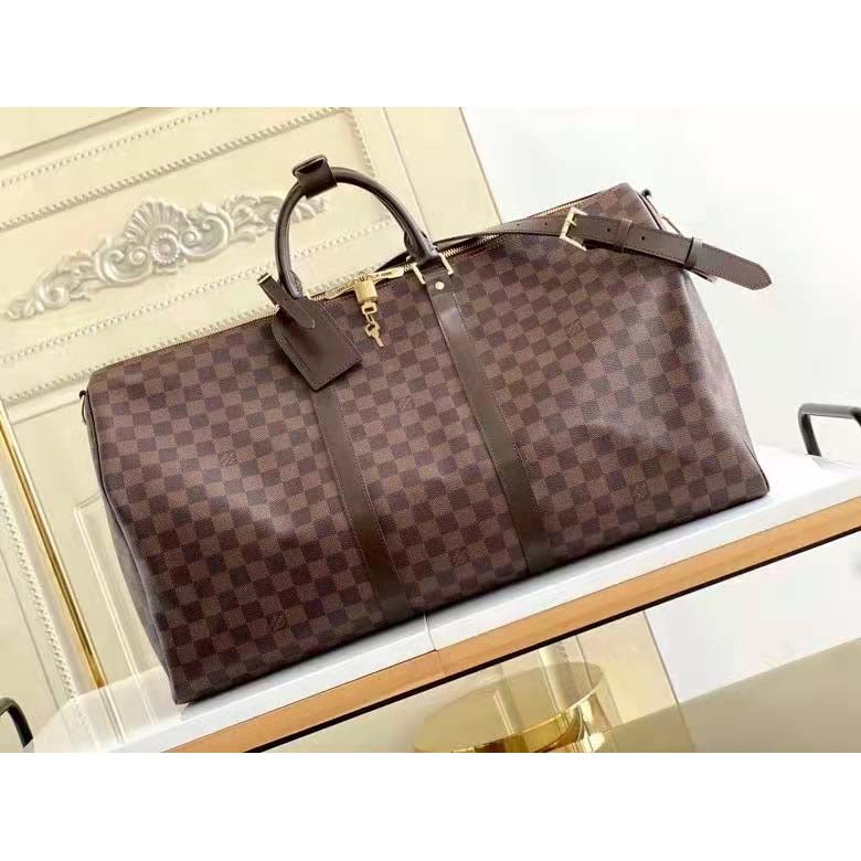Louis Vuitton LV Unisex Keepall Bandoulière 55 Brown Coated Canvas Cowhide Leather