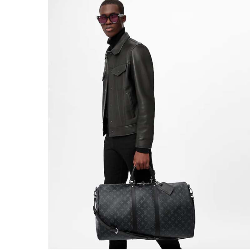Louis Vuitton LV Unisex Keepall Bandoulière 55 Travel Bag Coated Canvas Cowhide