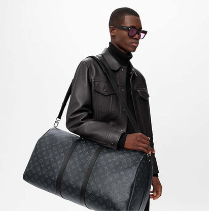 Louis Vuitton LV Unisex Keepall Bandoulière 55 Travel Bag Coated Canvas Cowhide