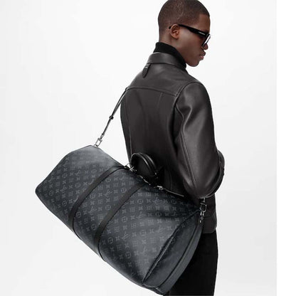 Louis Vuitton LV Unisex Keepall Bandoulière 55 Travel Bag Coated Canvas Cowhide