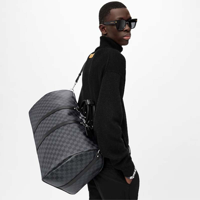 Louis Vuitton LV Unisex Keepall Bandoulière 55 Travel Bag Grey Damier Graphite Canvas