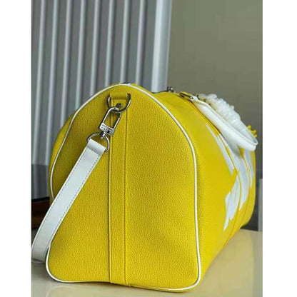 Louis Vuitton LV Unisex Keepall Bandoulière 55 bag Acetate Chain Yellow Grained Cowhide Leather