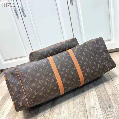 Louis Vuitton LV Unisex Keepall Trio Pocket Travel Bag Brown Monogram Canvas
