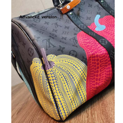 Louis Vuitton LV Unisex LV x YK Keepall 55 Monogram Coated Canvas Colorful Pumpkin Print