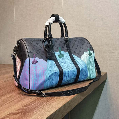 Louis Vuitton LV Unisex LV x YK Keepall 55 Monogram Coated Canvas Colorful Pumpkin Print