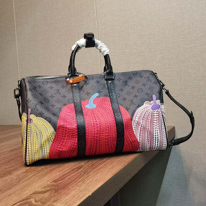 Louis Vuitton LV Unisex LV x YK Keepall 55 Monogram Coated Canvas Colorful Pumpkin Print