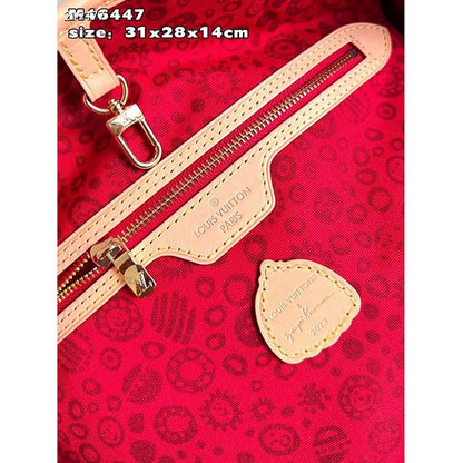 Louis Vuitton LV Unisex LV x YK Neverfull MM Monogram Coated Canvas Faces Print Embroidery