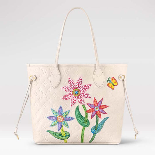Louis Vuitton LV Unisex LV x YK Neverfull MM Quartz Embossed Grained Monogram Empreinte Cowhide Leather