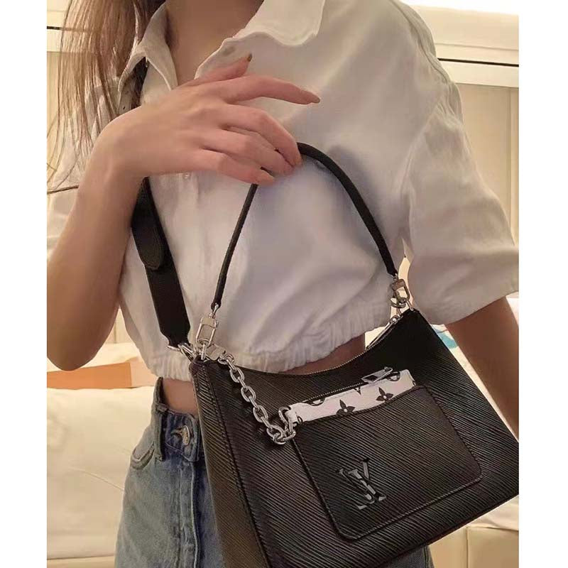 Louis Vuitton LV Women Marelle Handbag Quartz Black Epi Grained Cowhide Canvas