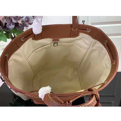 Louis Vuitton LV Unisex Maxi Noé Sling Cognac Calf Leather Drawstring Inside-Hook Closure Double Handle