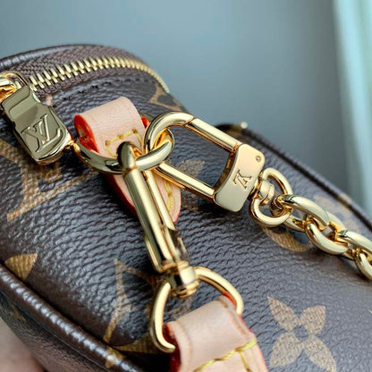 Louis Vuitton LV Unisex Mini Bumbag Brown Natural Cowhide Leather Monogram Coated Canvas