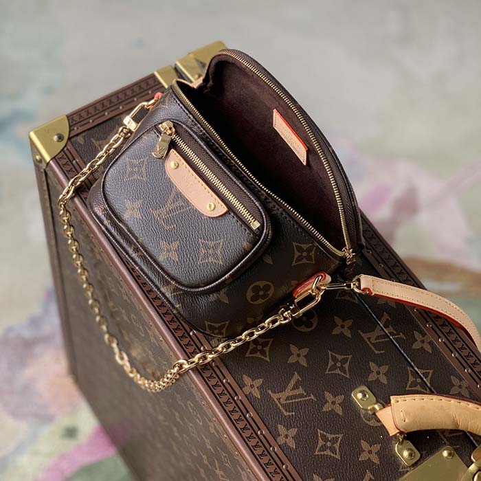 Louis Vuitton LV Unisex Mini Bumbag Brown Natural Cowhide Leather Monogram Coated Canvas