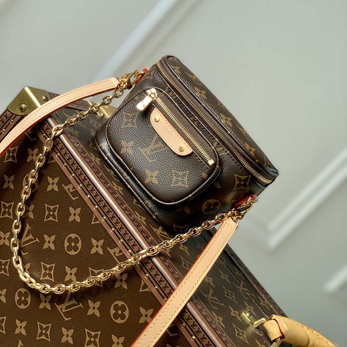 Louis Vuitton LV Unisex Mini Bumbag Brown Natural Cowhide Leather Monogram Coated Canvas