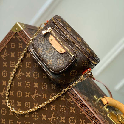 Louis Vuitton LV Unisex Mini Bumbag Brown Natural Cowhide Leather Monogram Coated Canvas
