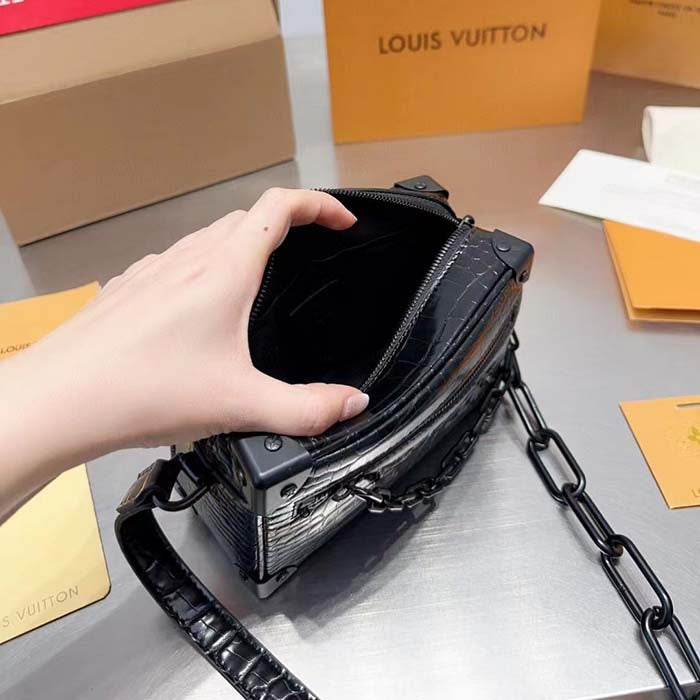 Louis Vuitton LV Unisex Mini Soft Trunk Bag Black Interior Flat External Zipped Pocket